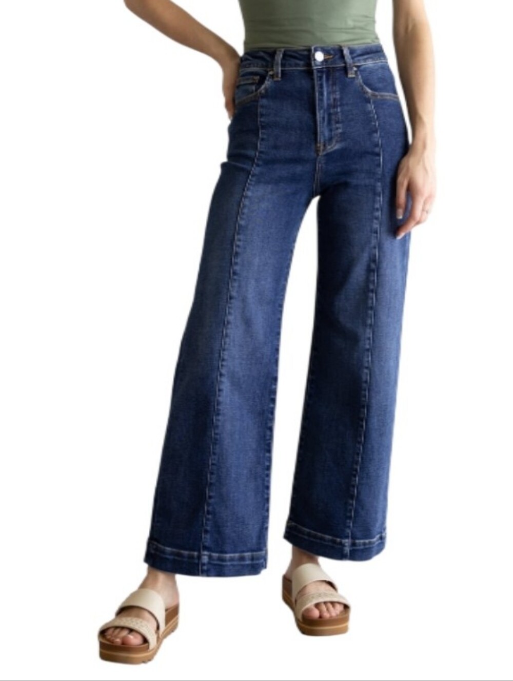 Risen Wide-Leg High-Rise Pintuck Cropped Denim Jeans